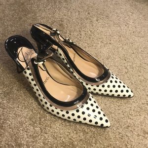 Black and white polka dot pumps